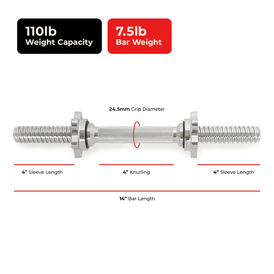 Dumbbell Weight Bars - 14 inch