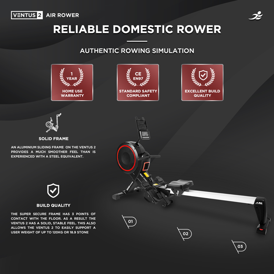 Ventus 2 Air Rowing Machine - Foldable Air and Magnetic Dual Resistance Rower for Home Use, 11 Readout LCD Monitor