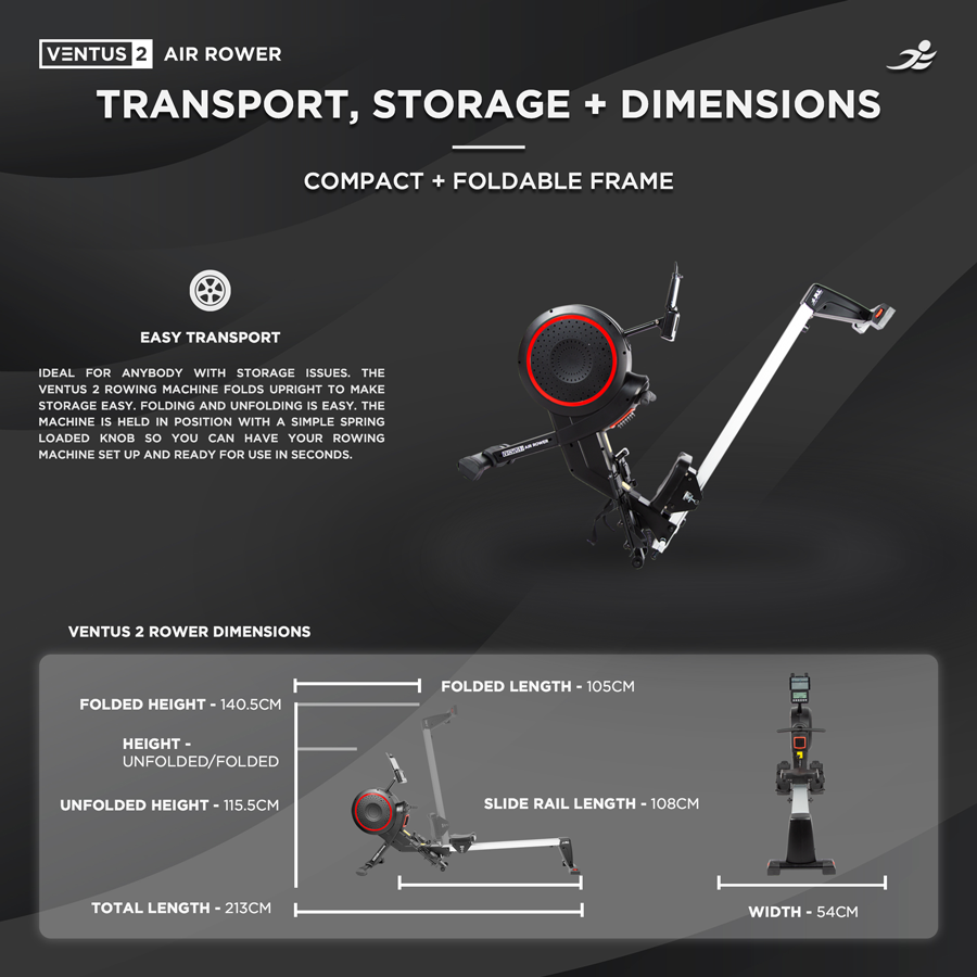 Ventus 2 Air Rowing Machine - Foldable Air and Magnetic Dual Resistance Rower for Home Use, 11 Readout LCD Monitor