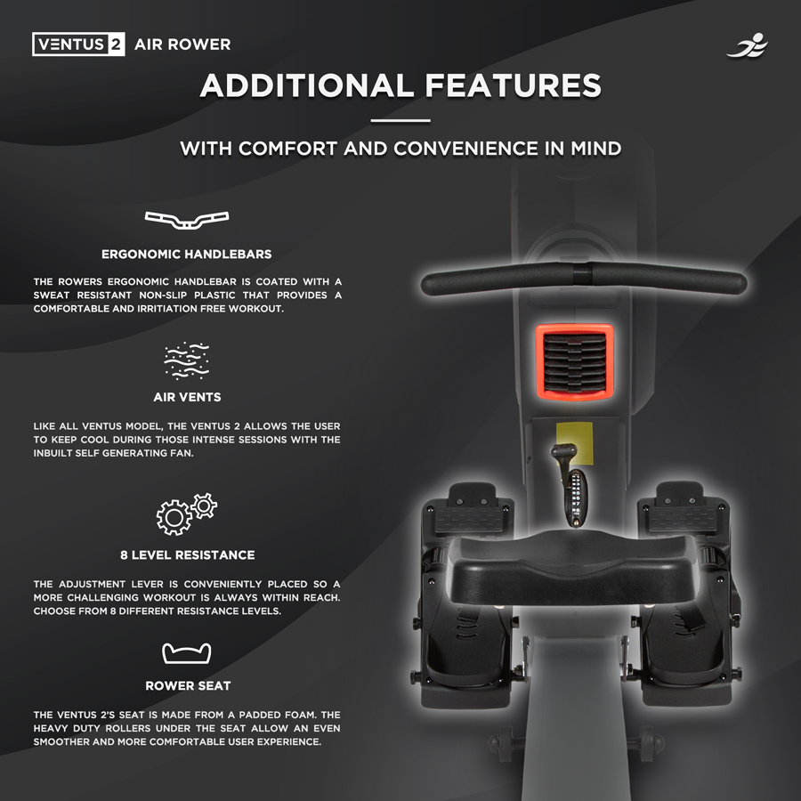 Ventus 2 Air Rowing Machine - Foldable Air and Magnetic Dual Resistance Rower for Home Use, 11 Readout LCD Monitor