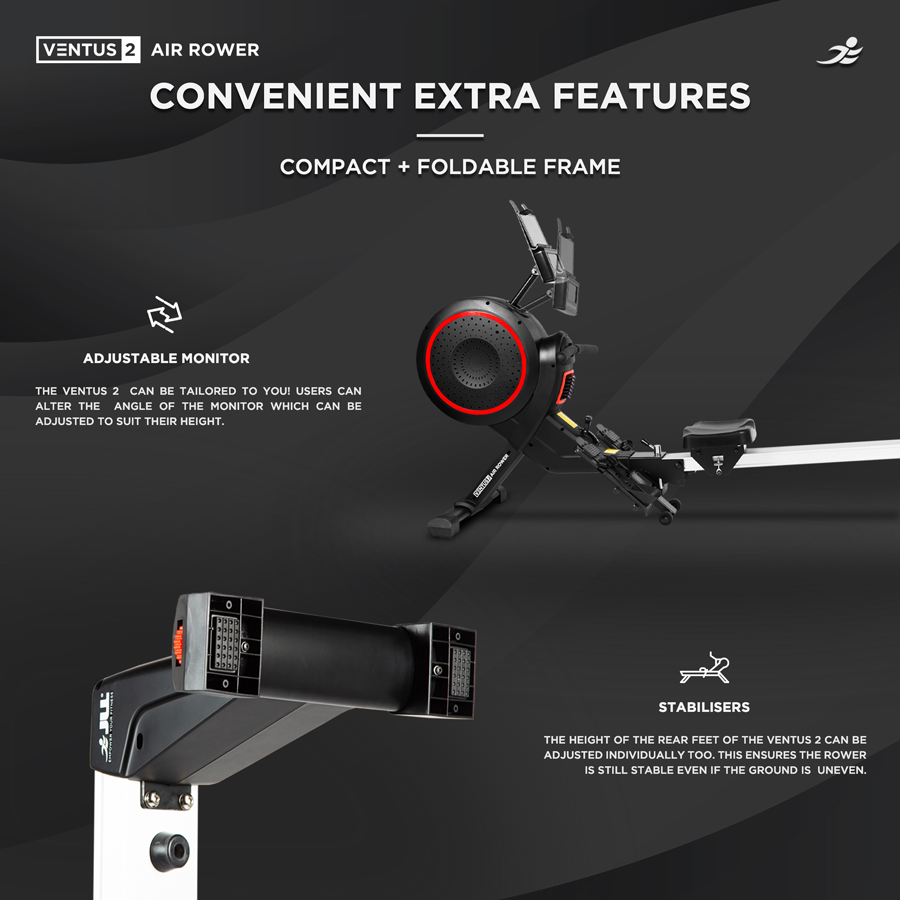 Ventus 2 Air Rowing Machine - Foldable Air and Magnetic Dual Resistance Rower for Home Use, 11 Readout LCD Monitor