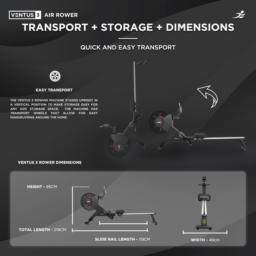 Ventus 3 Air Rowing Machine - Air and Electro-Magnetic Dual Resistance Rower for Home Use, 11 Readout LCD Monitor