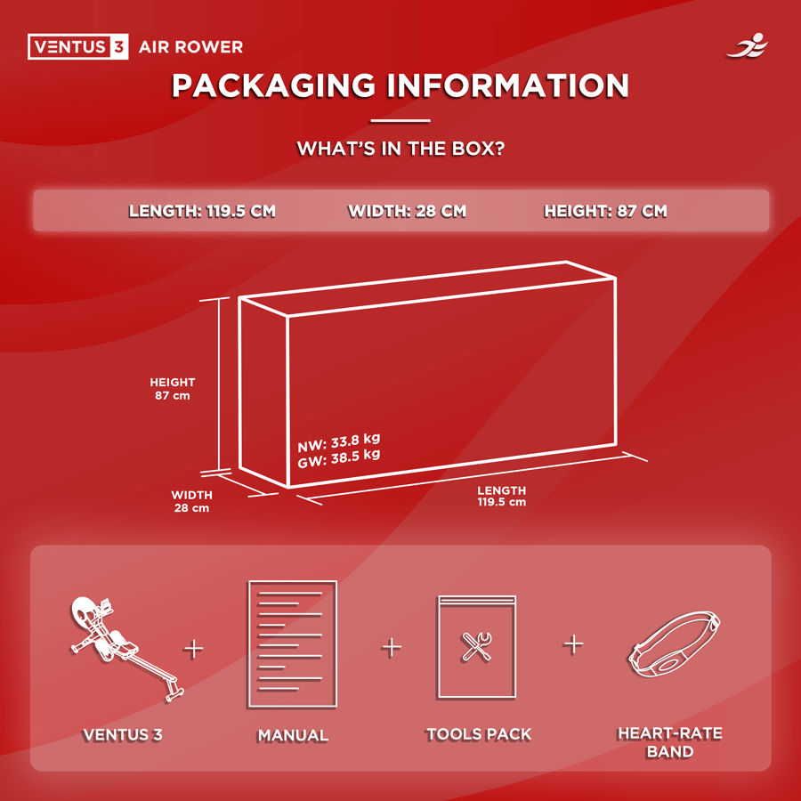 Ventus 3 Air Rowing Machine - Air and Electro-Magnetic Dual Resistance Rower for Home Use, 11 Readout LCD Monitor