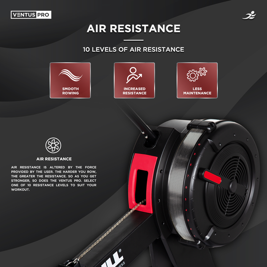 Ventus Pro Air Rowing Machine - Commercial Level Foldable Air Resistance Rower, 11 Readout LCD Monitor
