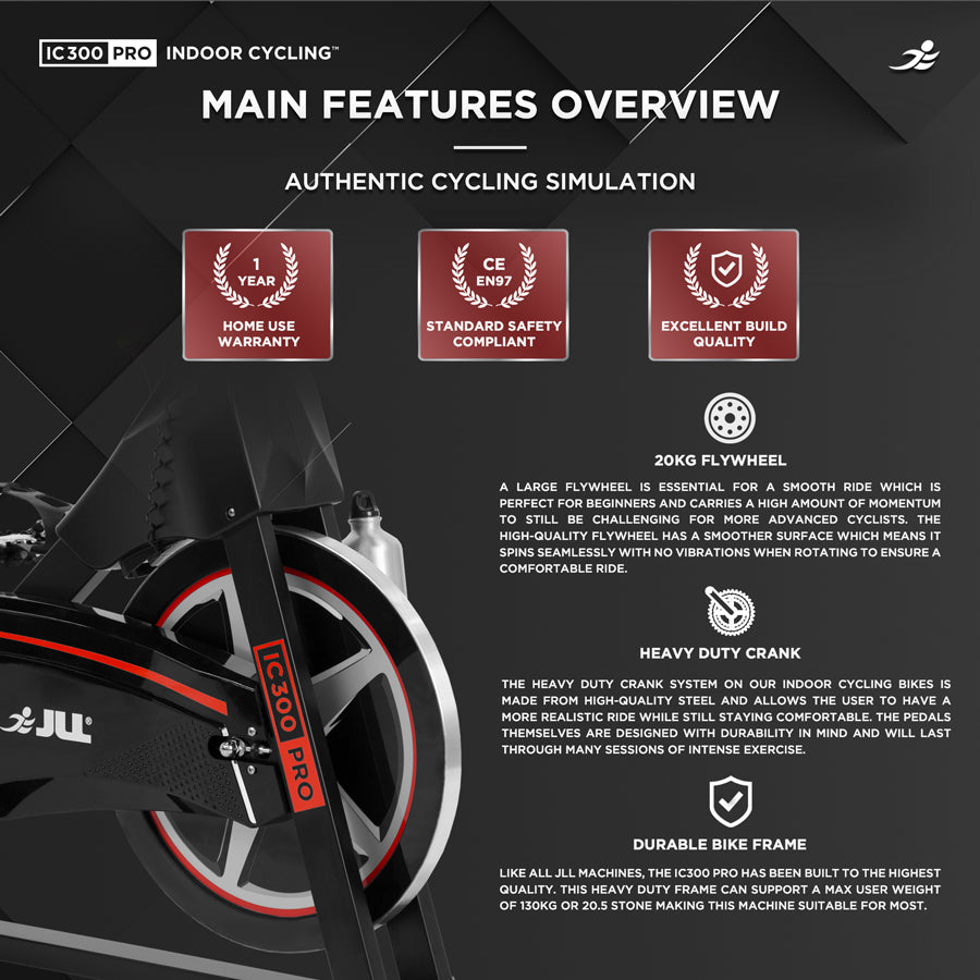 JLL IC300 Pro Indoor Cycle Exercise Bike - 20kg Flywheel