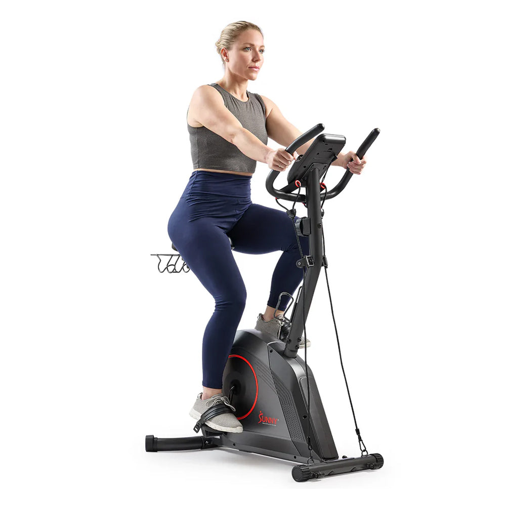 16-Level Magnetic Resistance Upright Bike with workout bands