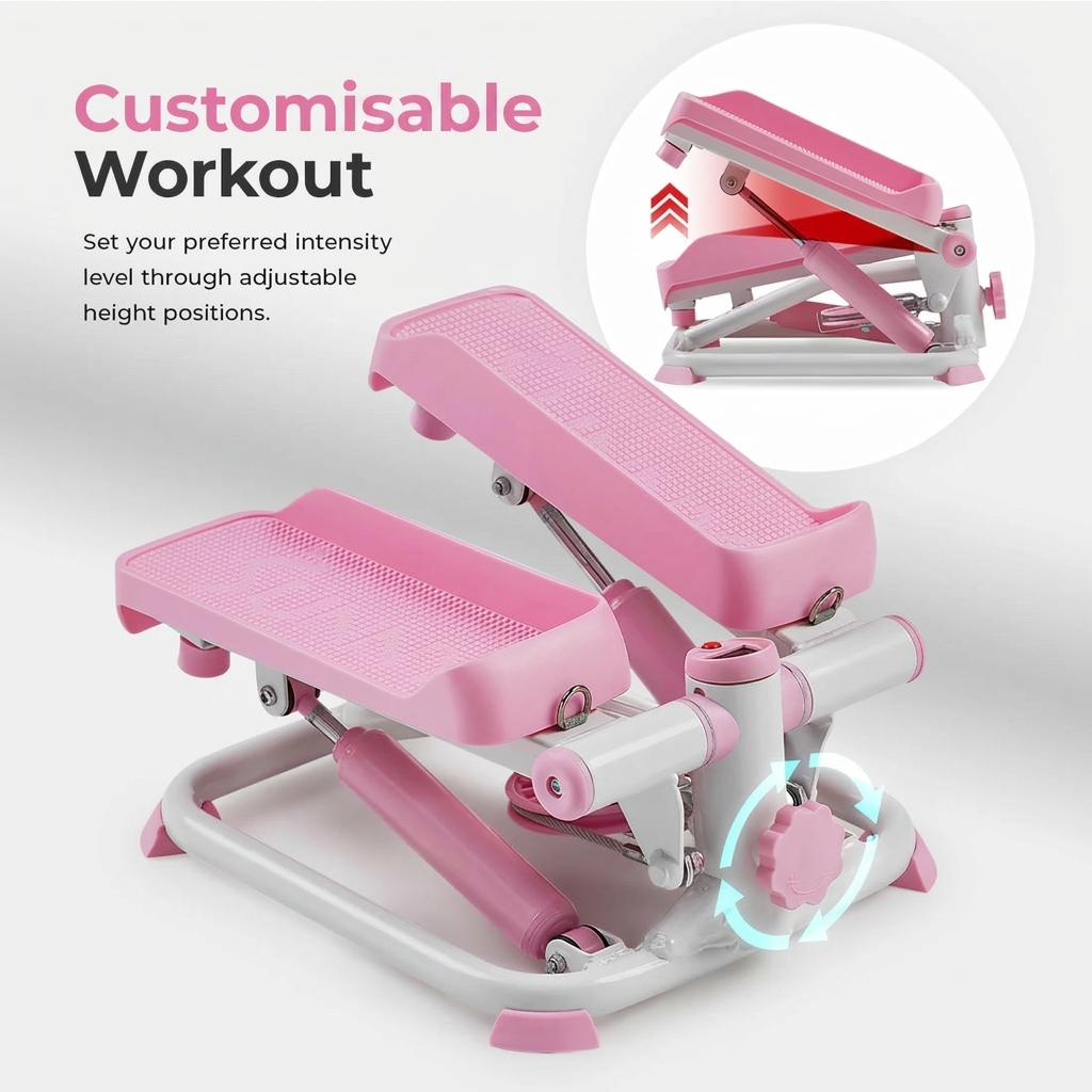 Smart Pink Mini Stepper With Resistance Bands
