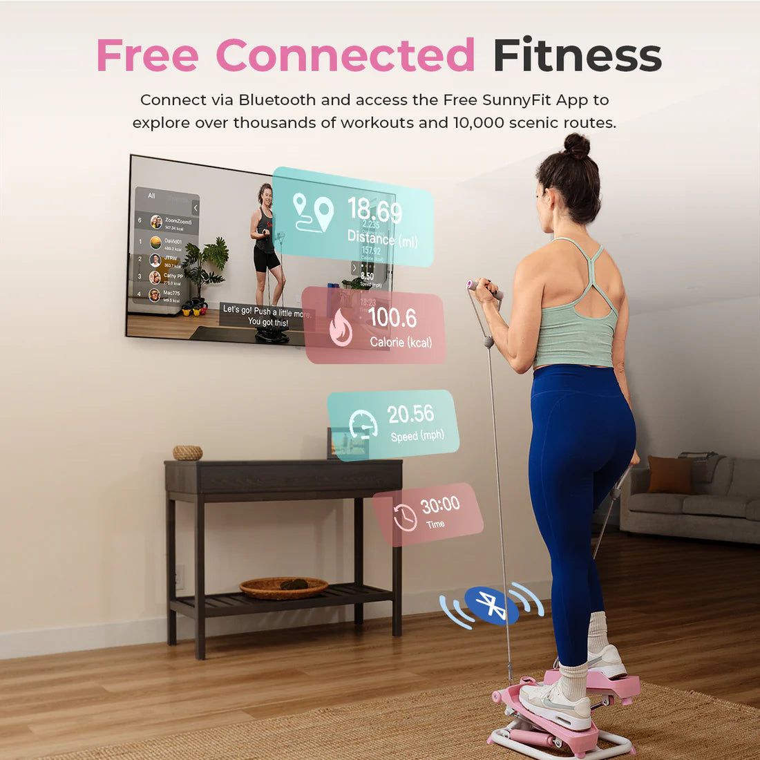 Smart Pink Mini Stepper With Resistance Bands