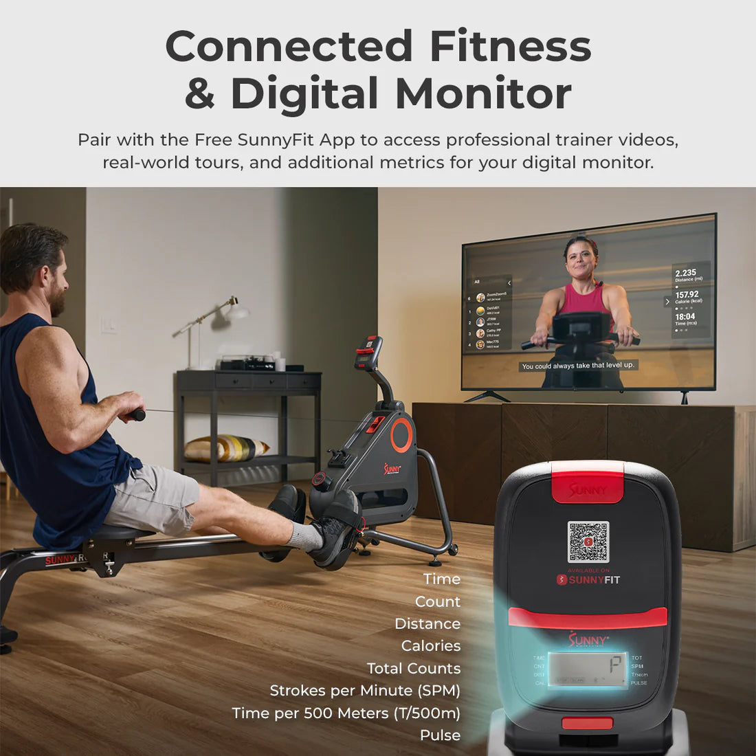 Premium Smart Ultra Quiet Dual Slide Rail Magnetic Rowing Machine