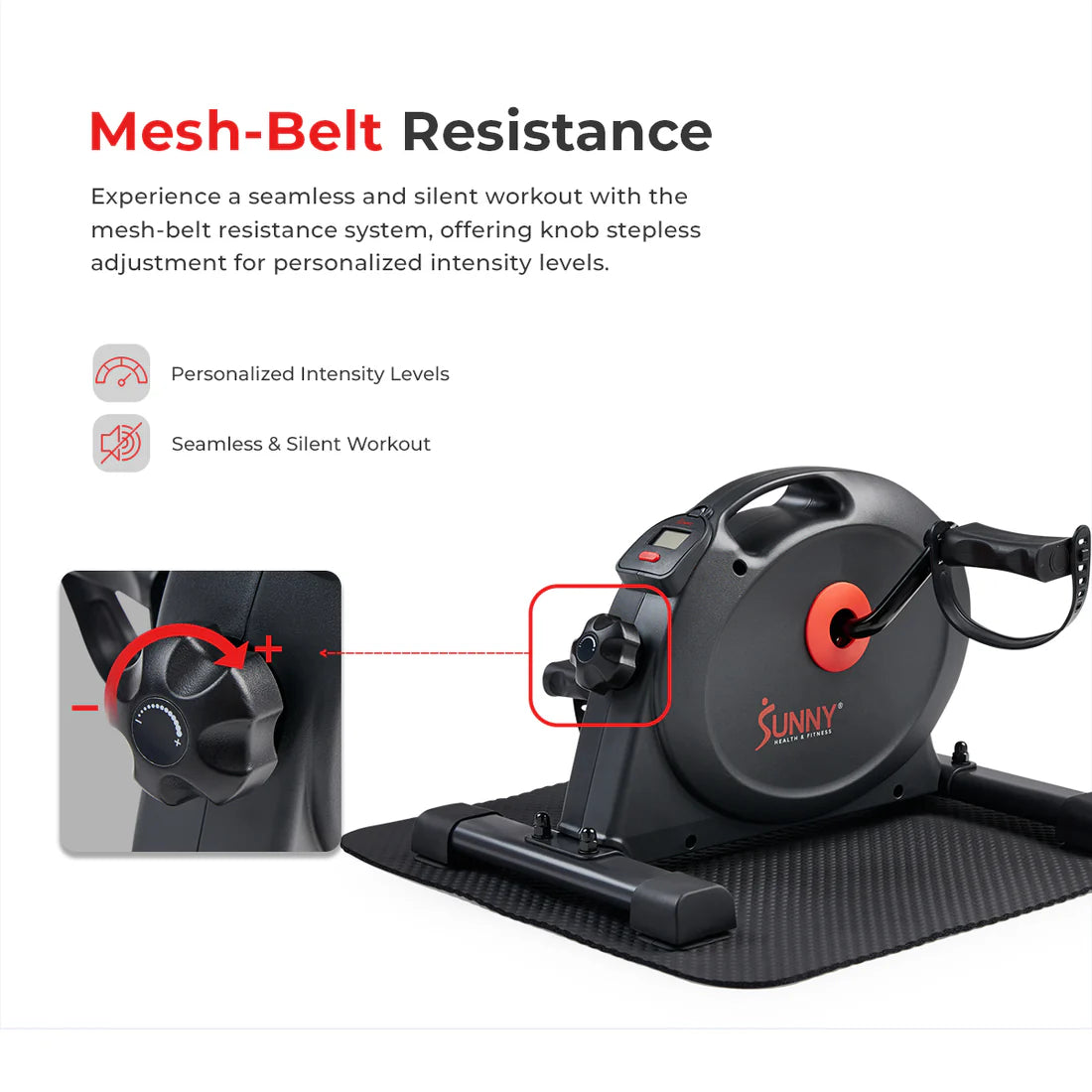 Exercise machine with mesh-belt resistance system on a white background