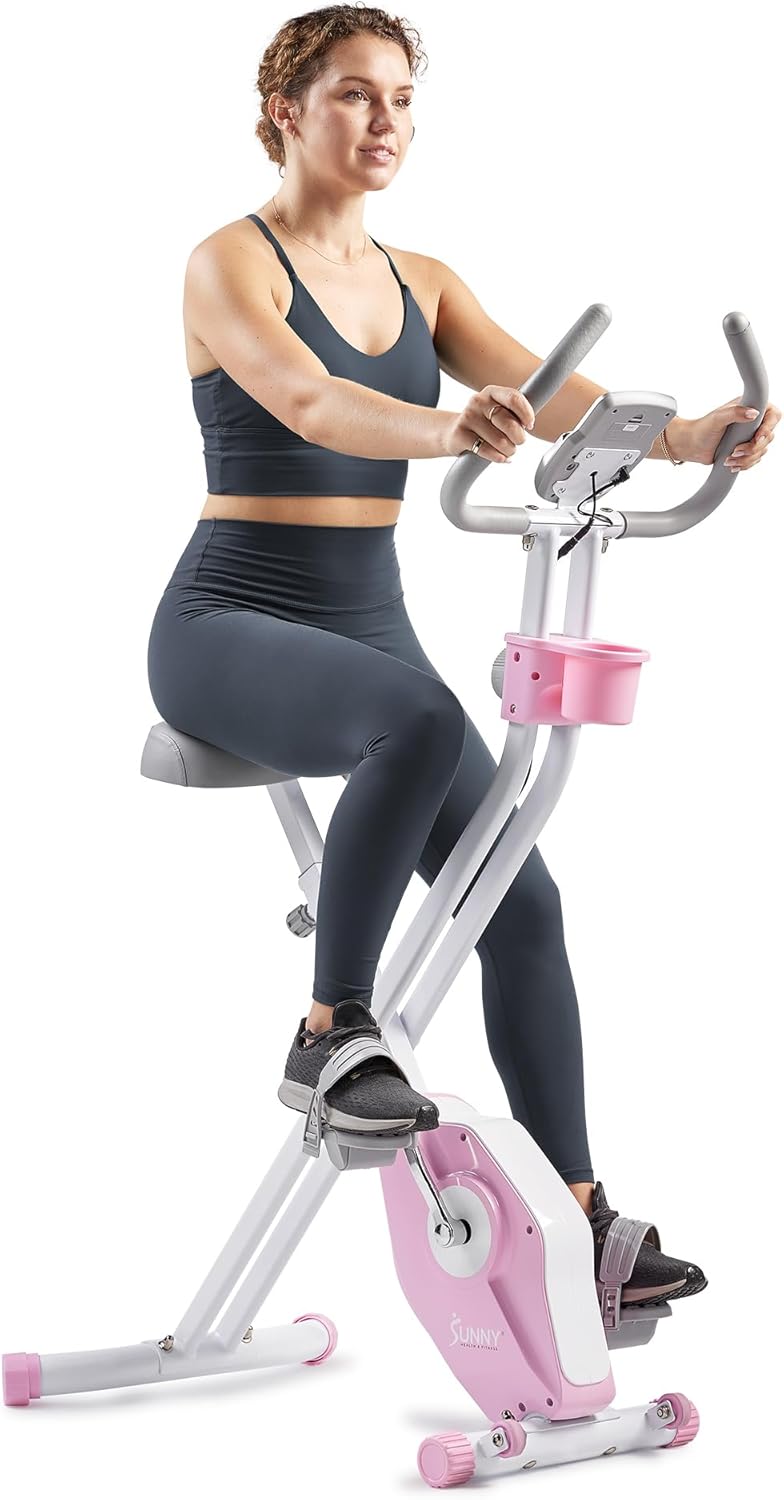 Sunny Health & Fitness Smart Folding X-Bike, Compact Exercise Bike for Indoor Cycling Workout
