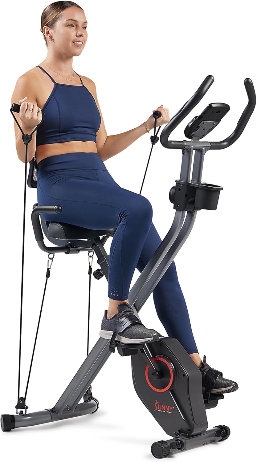 Sunny Health & Fitness Foldable Magnetic Stationary Exercise X-Bike Pro