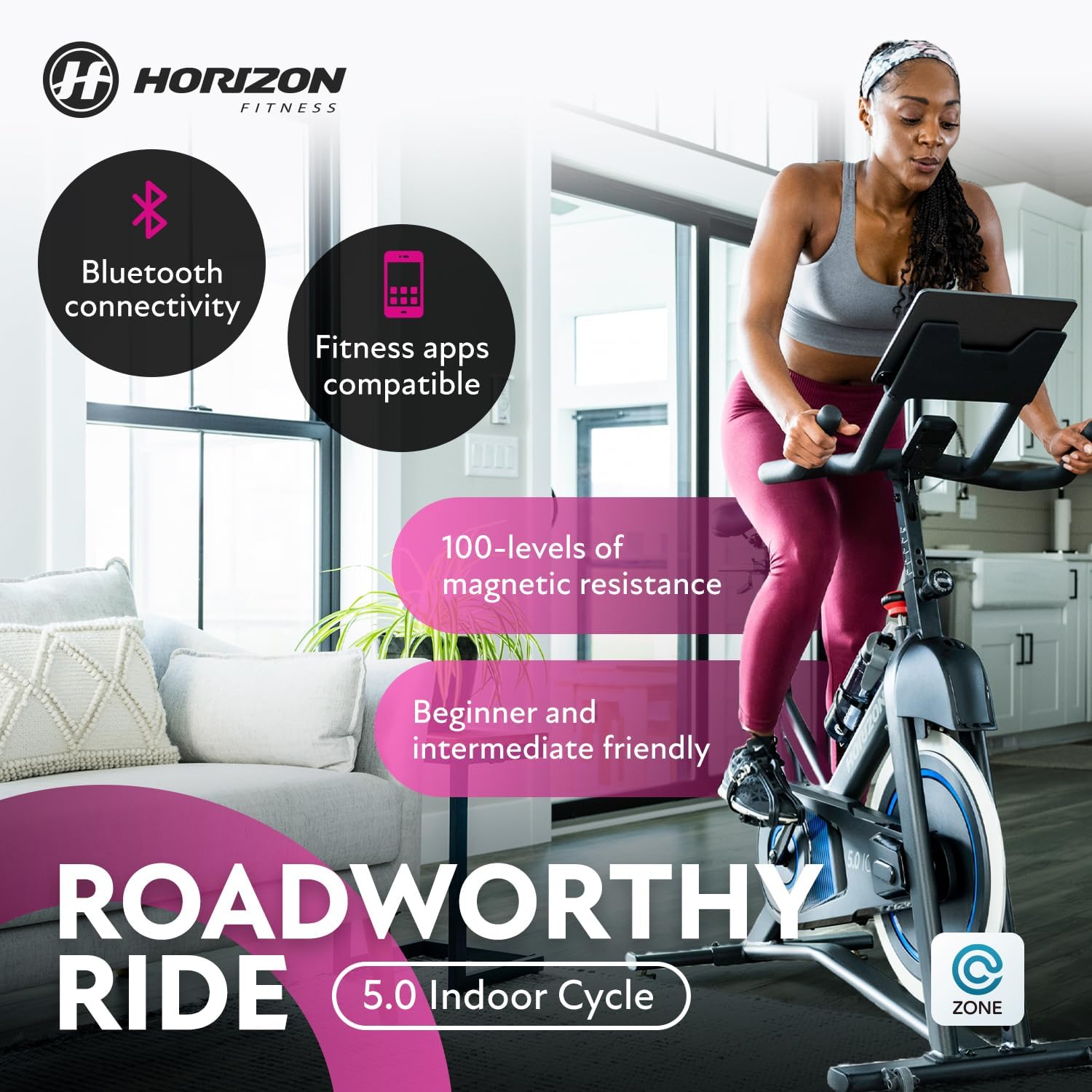 Horizon Fitness 5.0 IC Indoor Cycle - Bluetooth Exercise Bike with 100 Resistance Levels