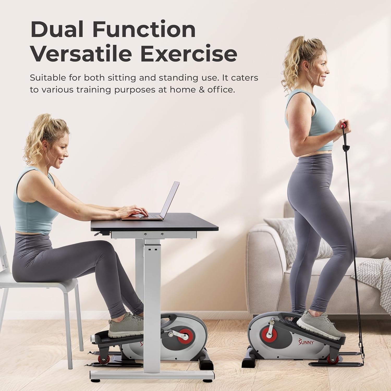 Sunny Health & Fitness Smart Mini Elliptical w/Resistance Bands