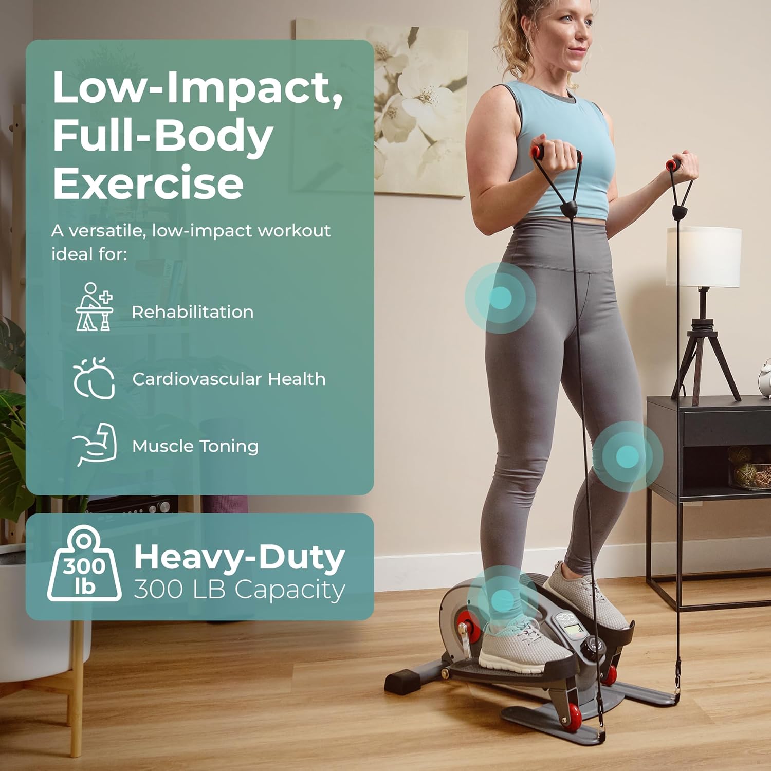 Sunny Health & Fitness Smart Mini Elliptical w/Resistance Bands