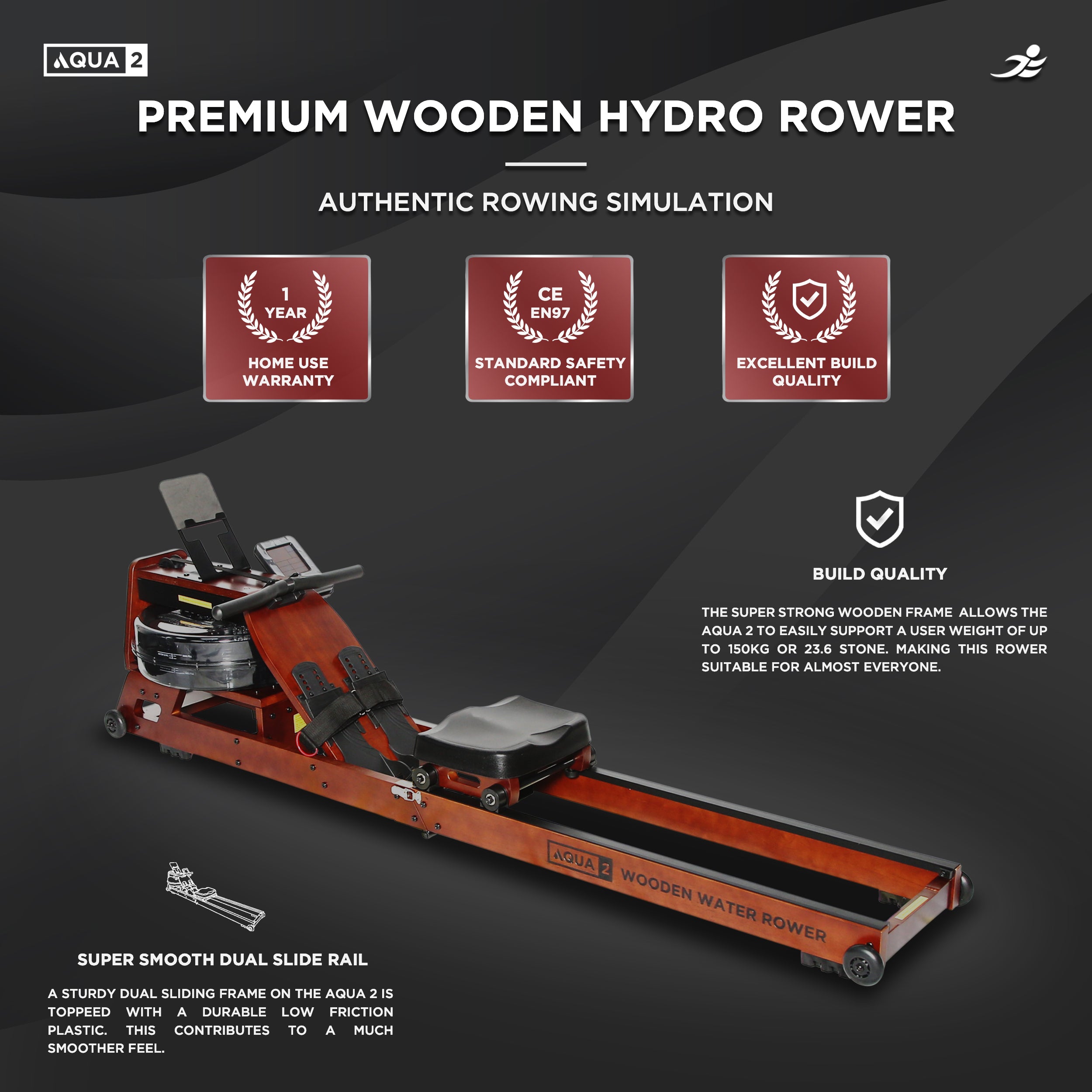 Aqua 2 Wooden Hydro Rower