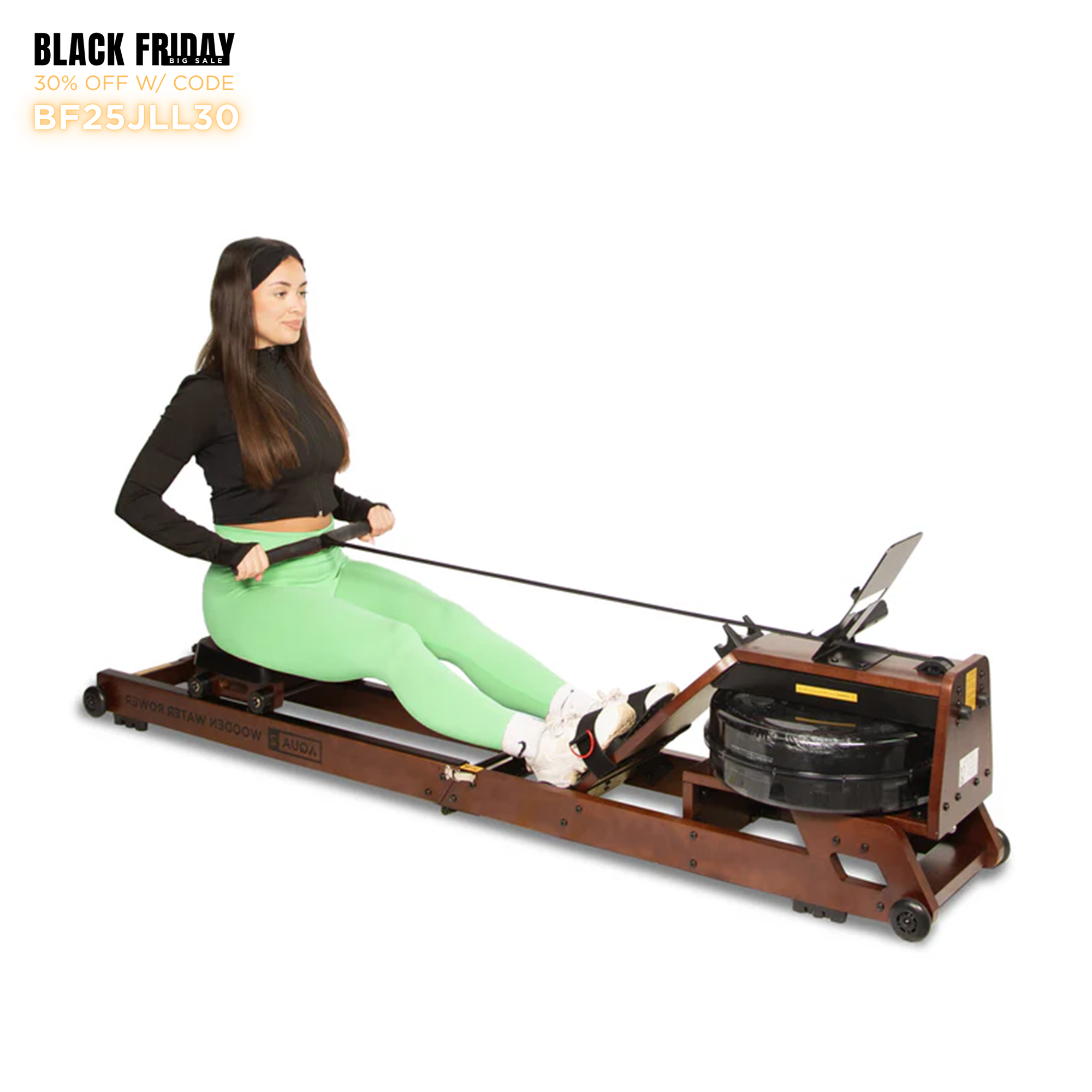 Aqua 2 Water Resistance Wooden Rowing Machine - Foldable Hydro Resistance Rower for Home Use, 9 Readout LCD Monitor