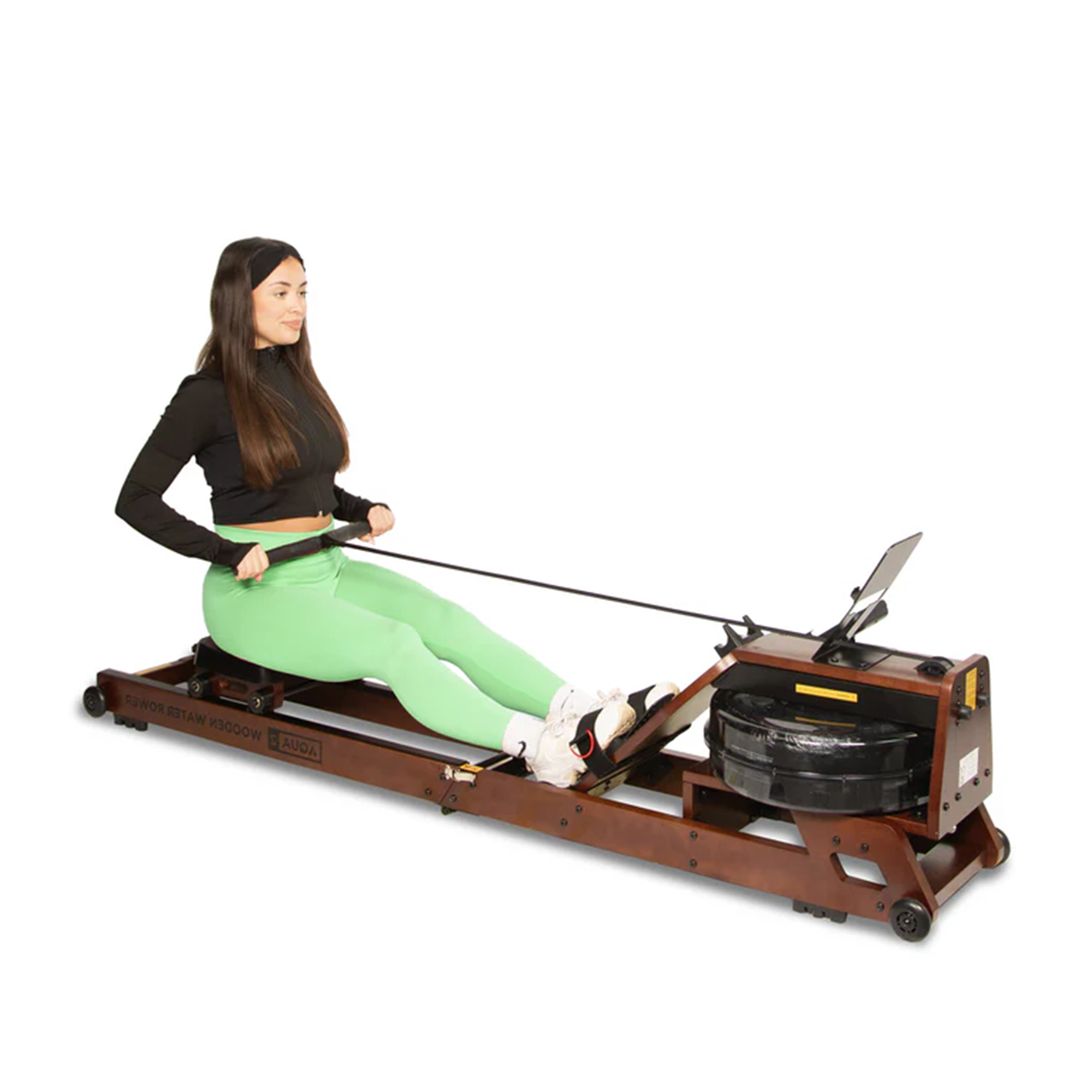 Aqua 2 Water Resistance Wooden Rowing Machine - Foldable Hydro Resistance Rower for Home Use, 9 Readout LCD Monitor