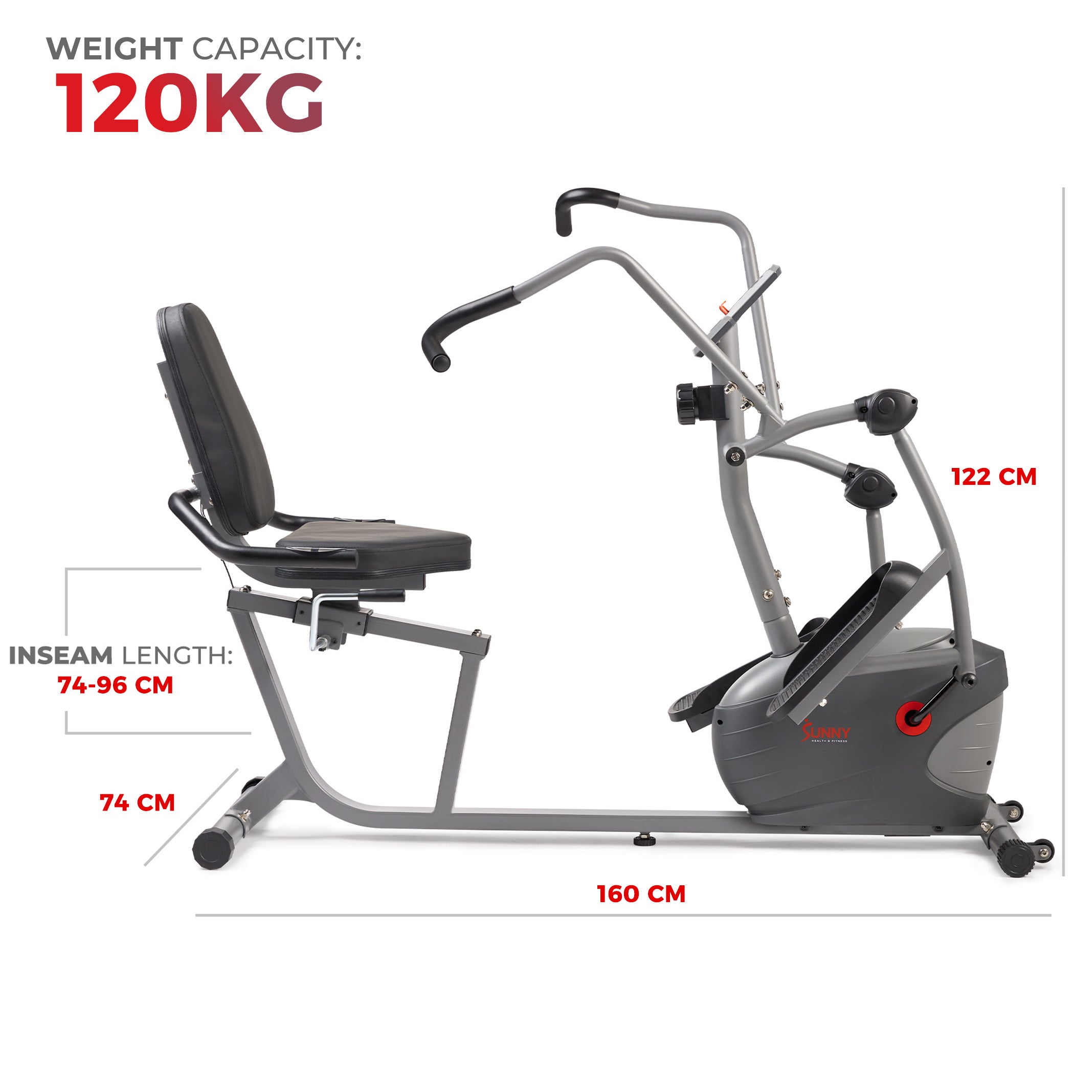 Sunny Health & Fitness Performance Interactive Recumbent Cross Trainer Elliptical Bike