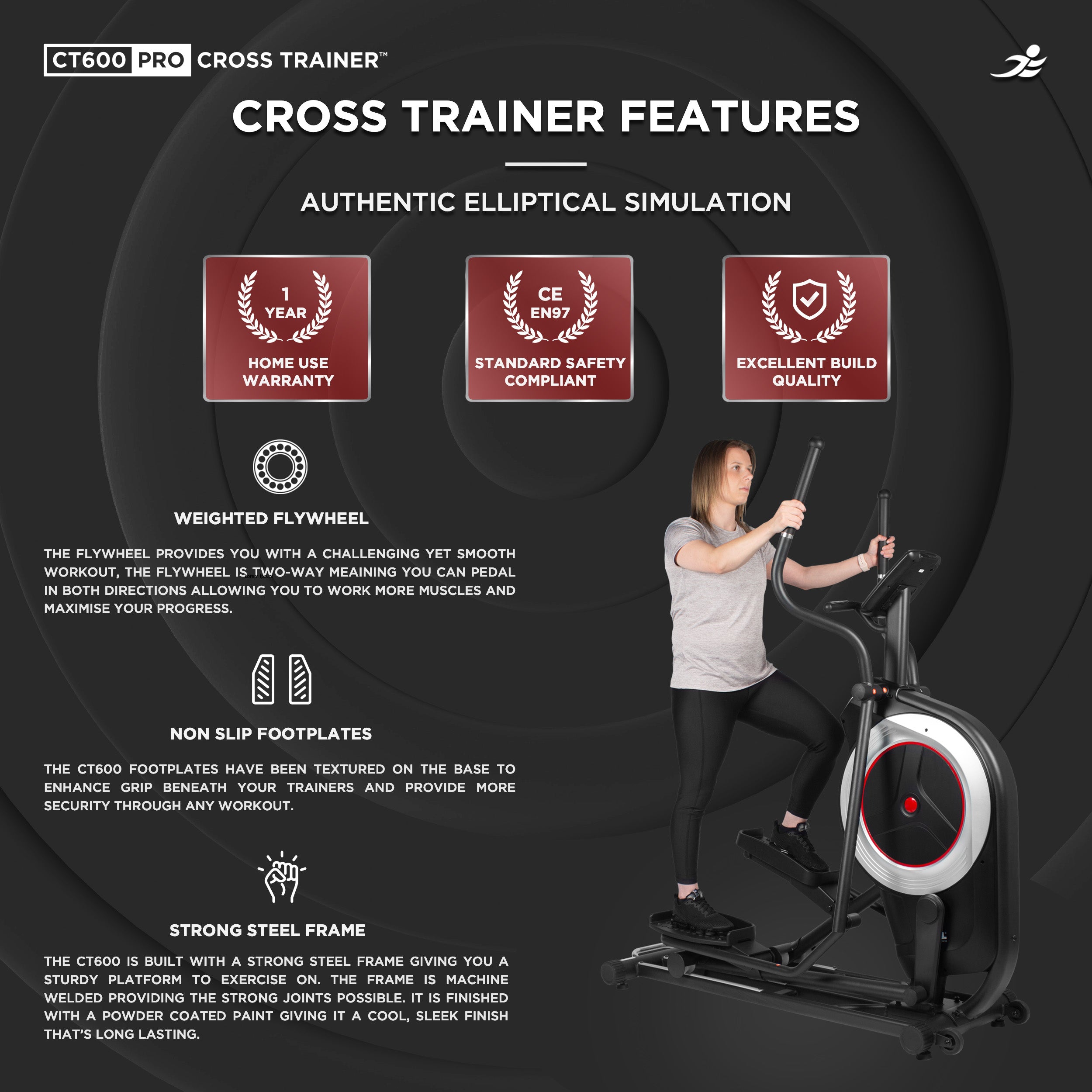 CT600 Pro Cross Trainer - Electro-Magnetic Resistance Cross Trainer/ Elliptical for Home Use