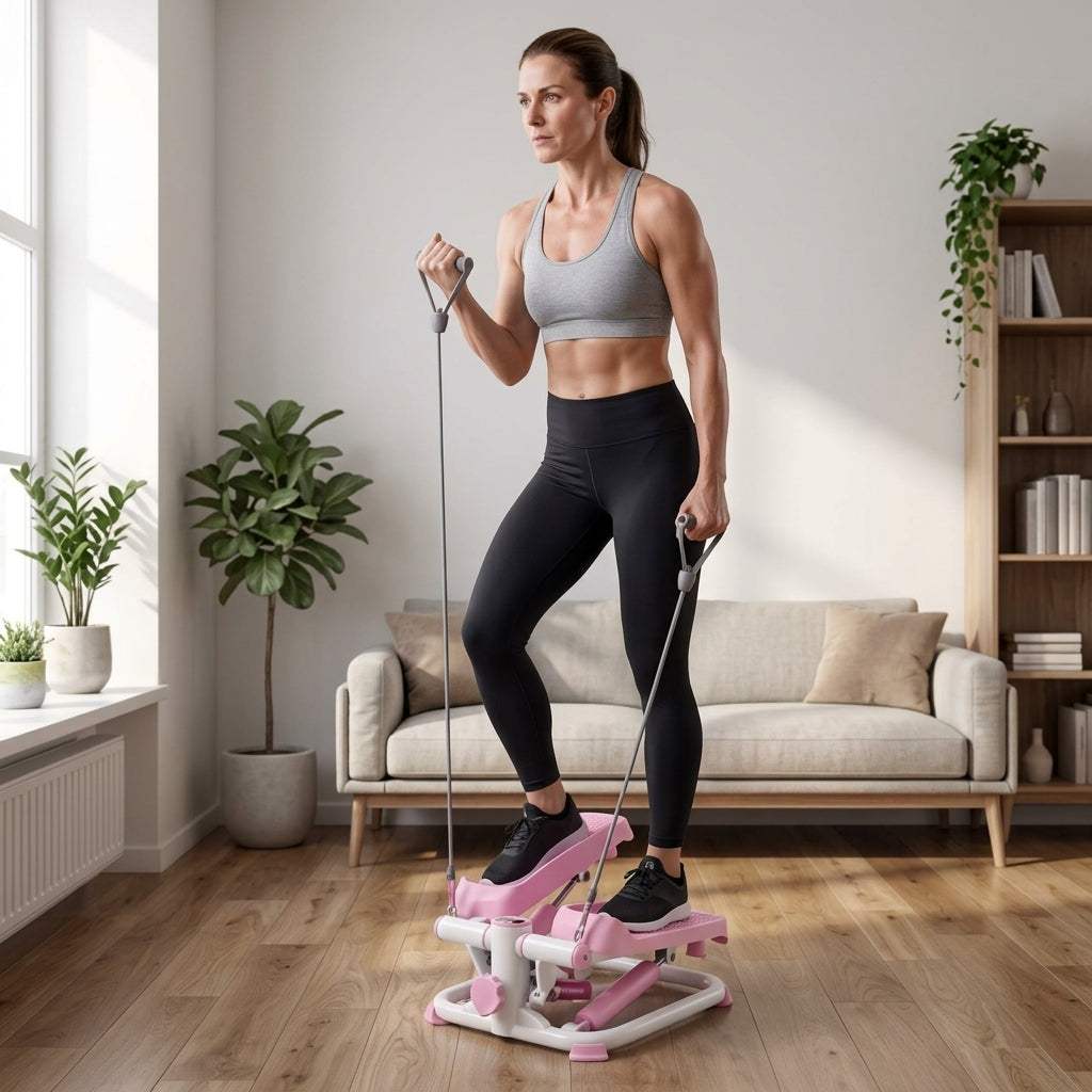 Smart Pink Mini Stepper With Resistance Bands