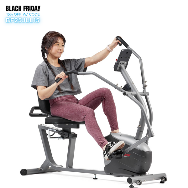 Sunny Health & Fitness Performance Interactive Recumbent Bike with Arm Exerciser