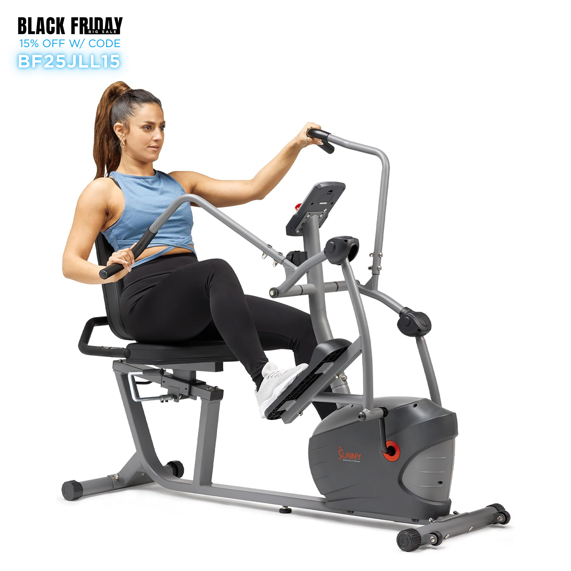 Sunny Health & Fitness Performance Interactive Recumbent Cross Trainer Elliptical Bike