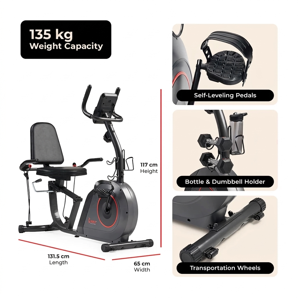 16-Level Smart Magnetic Resistance Recumbent Bike