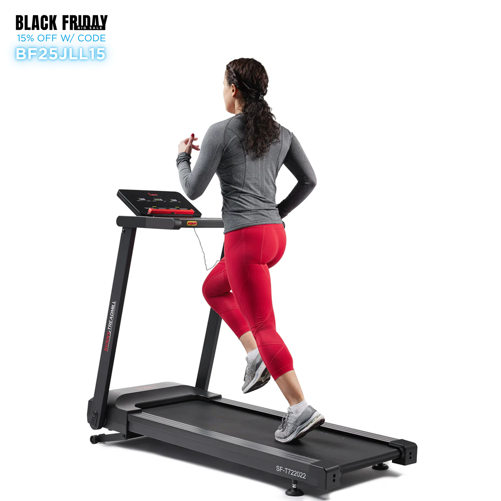 Sunny Health & Fitness Slim Interactive Auto Incline Smart Foldable Treadmill