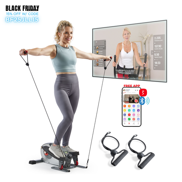 Sunny Health & Fitness Smart Mini Elliptical w/Resistance Bands