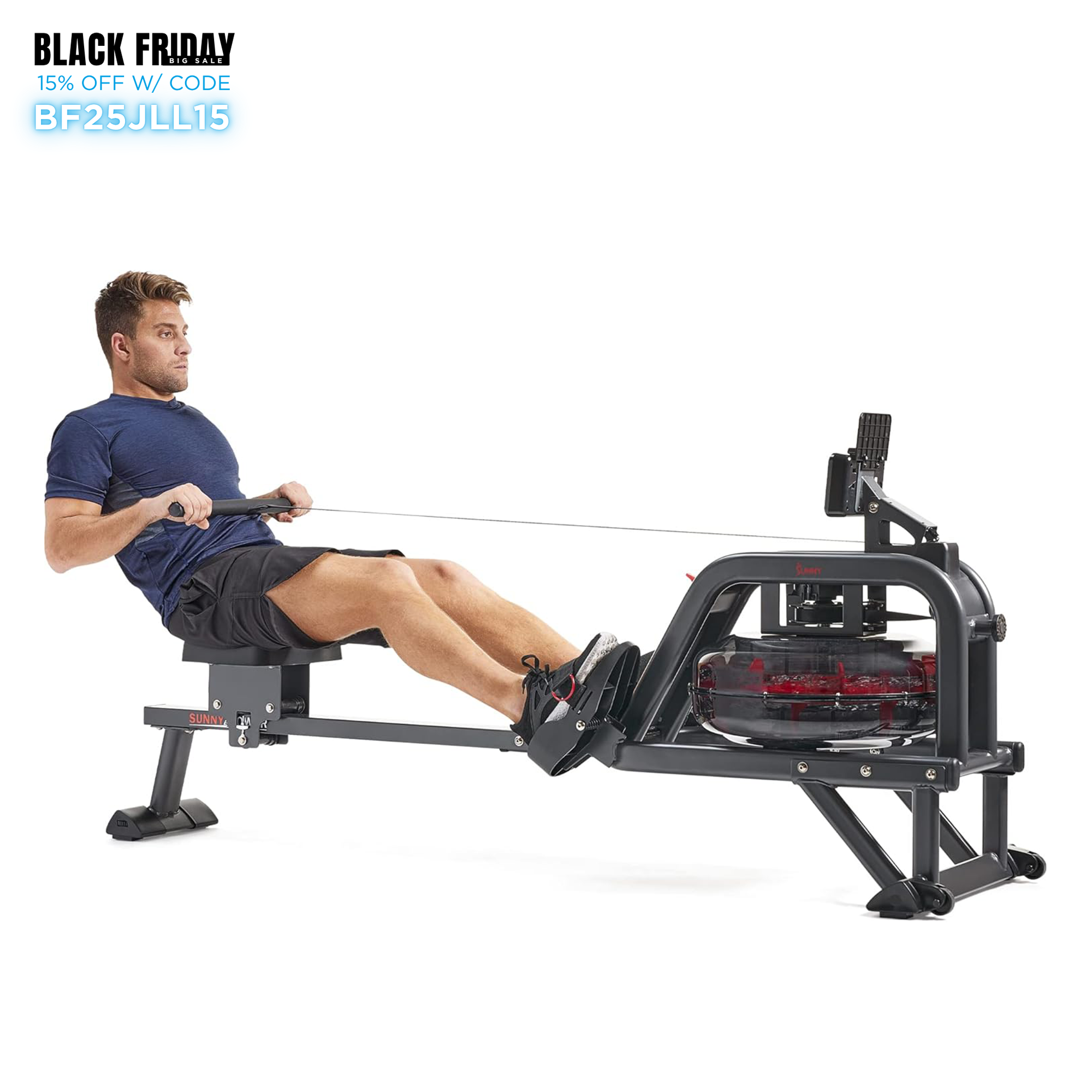 Sunny Health & Fitness Obsidian Surge Smart Water Rowing Machine with Dynamic Real-Time Resistance