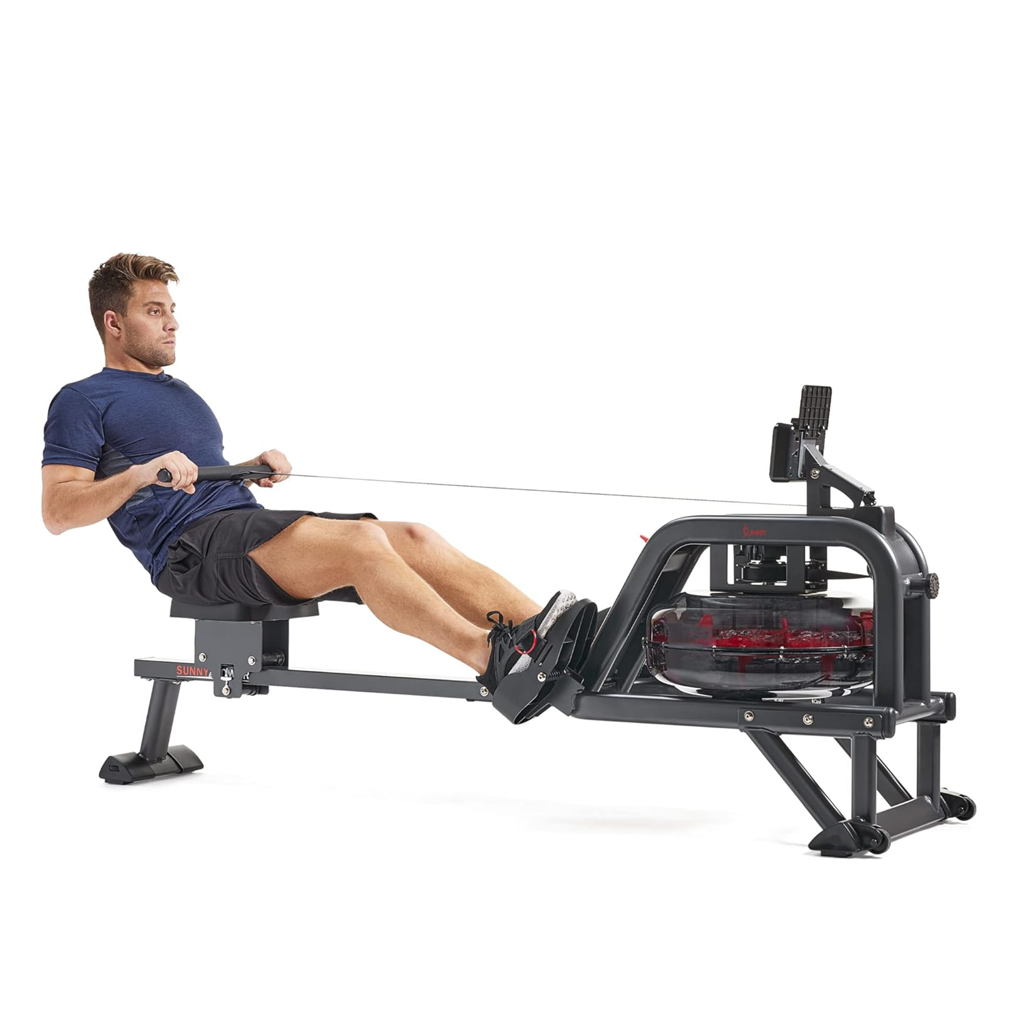 Sunny Health & Fitness Obsidian Surge Smart Water Rowing Machine with Dynamic Real-Time Resistance