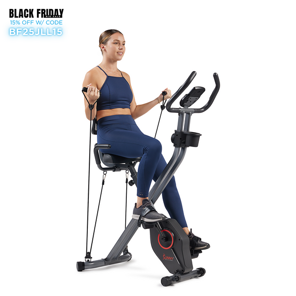 Sunny Health & Fitness Foldable Magnetic Stationary Exercise X-Bike Pro