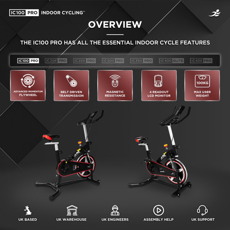 JLL IC100 Pro Indoor Cycle Exercise Bike Advanced Momentum Flywheel