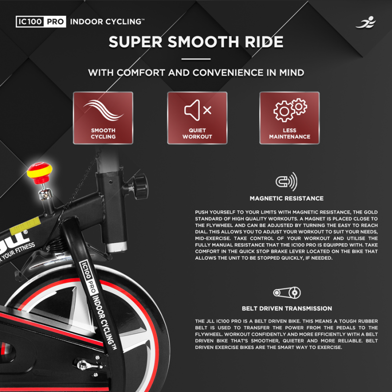 JLL IC100 Pro Indoor Cycle Exercise Bike Advanced Momentum Flywheel