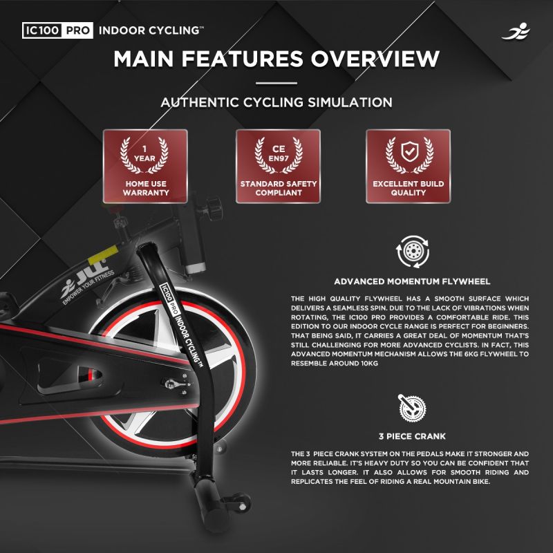 JLL IC100 Pro Indoor Cycle Exercise Bike Advanced Momentum Flywheel