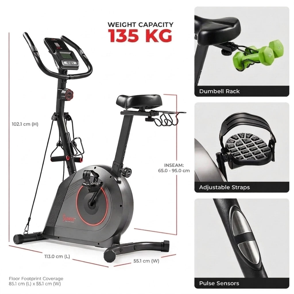 16-Level Magnetic Resistance Upright Bike with workout bands