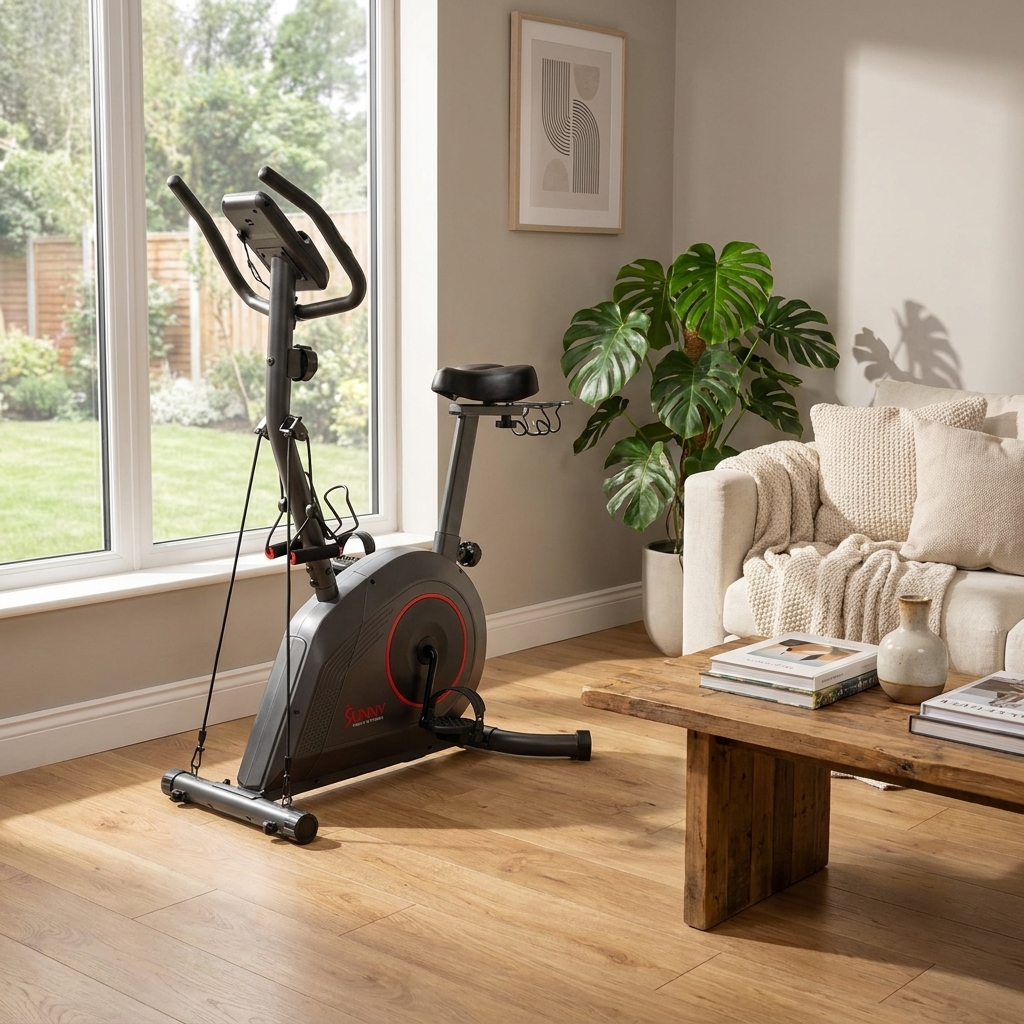 16-Level Magnetic Resistance Upright Bike with workout bands