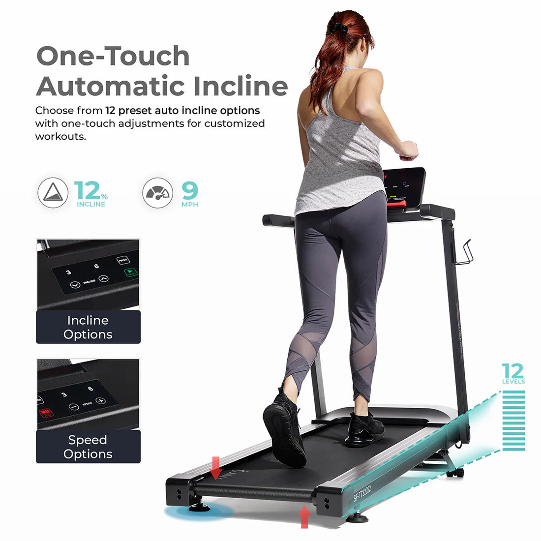 Sunny Health & Fitness Slim Interactive Auto Incline Smart Foldable Treadmill