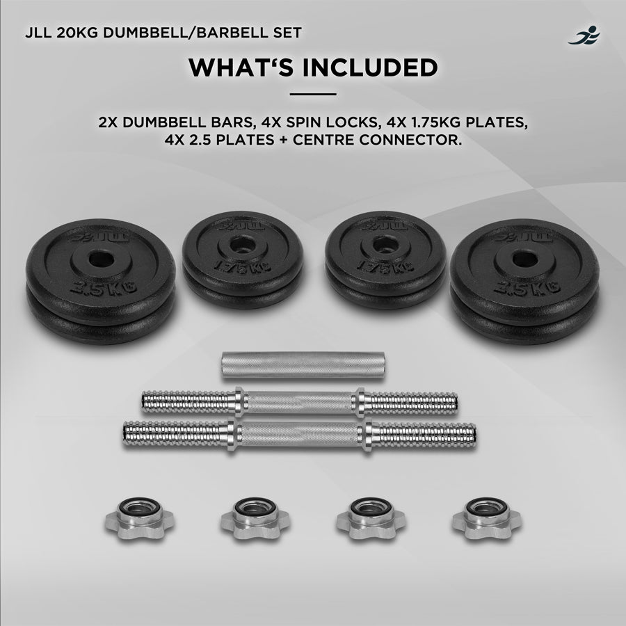 20kg Cast Iron Dumbbell/Barbell Set