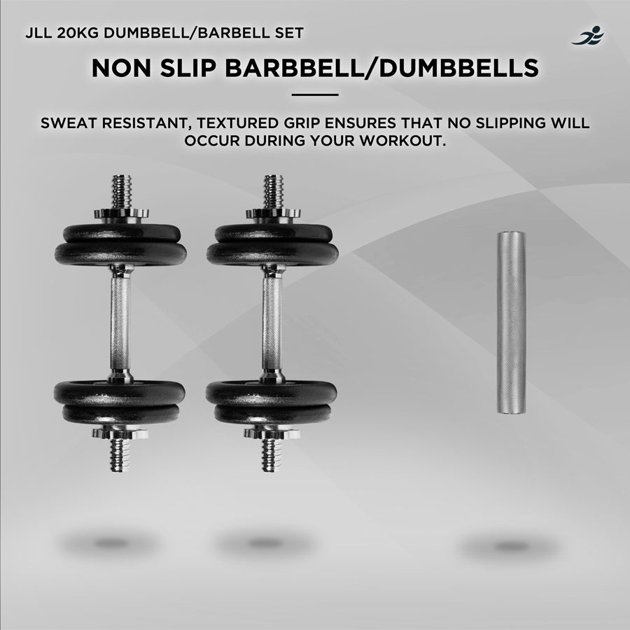 20kg Cast Iron Dumbbell/Barbell Set